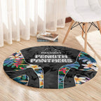 Penrith Panthers Round Carpet Tropical Hibiscus Floral Pattern With Black And Grey Accents