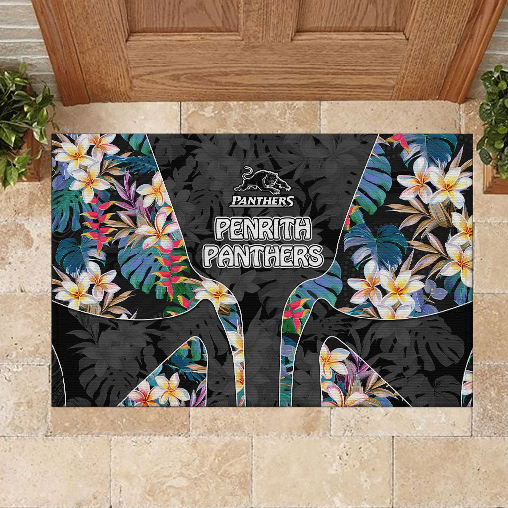 Penrith Panthers Rubber Doormat Tropical Hibiscus Floral Pattern With Black And Grey Accents