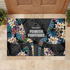 Penrith Panthers Rubber Doormat Tropical Hibiscus Floral Pattern With Black And Grey Accents