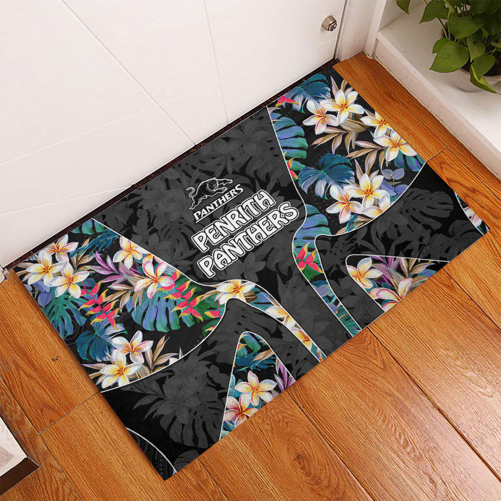 Penrith Panthers Rubber Doormat Tropical Hibiscus Floral Pattern With Black And Grey Accents
