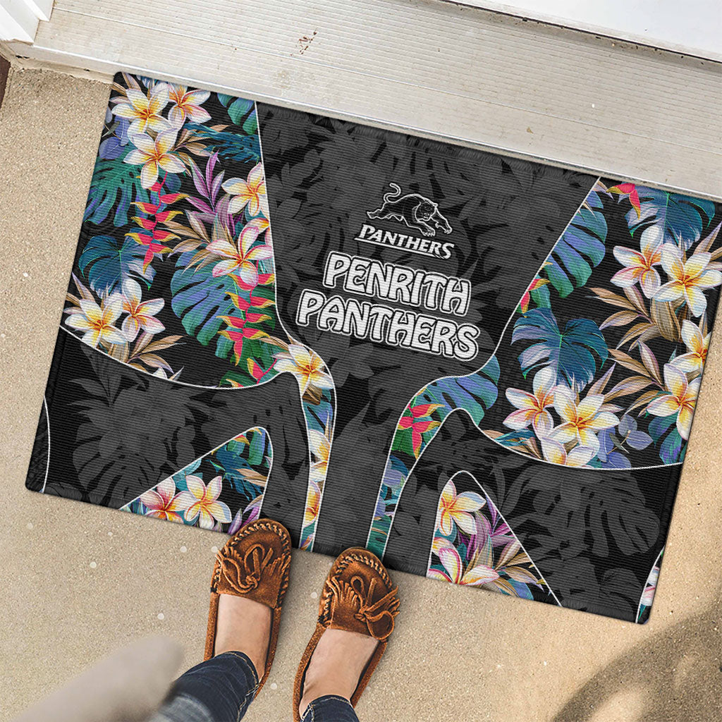 Penrith Panthers Rubber Doormat Tropical Hibiscus Floral Pattern With Black And Grey Accents