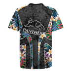 Penrith Panthers Rugby Jersey Tropical Hibiscus Floral Pattern With Black And Grey Accents