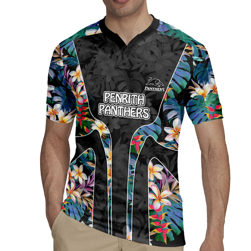 Penrith Panthers Rugby Jersey Tropical Hibiscus Floral Pattern With Black And Grey Accents