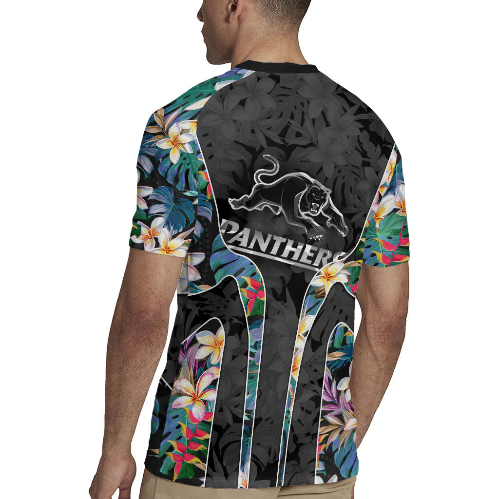 Penrith Panthers Rugby Jersey Tropical Hibiscus Floral Pattern With Black And Grey Accents