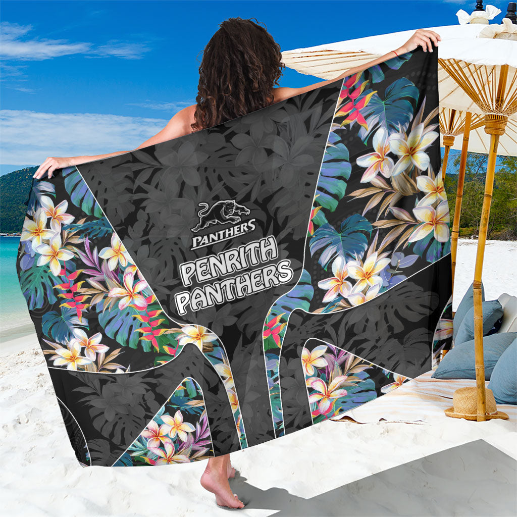 Penrith Panthers Sarong Tropical Hibiscus Floral Pattern With Black And Grey Accents