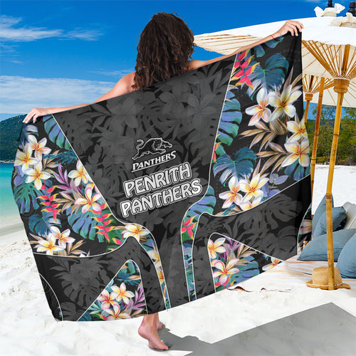 Penrith Panthers Sarong Tropical Hibiscus Floral Pattern With Black And Grey Accents