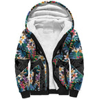Penrith Panthers Sherpa Hoodie Tropical Hibiscus Floral Pattern With Black And Grey Accents
