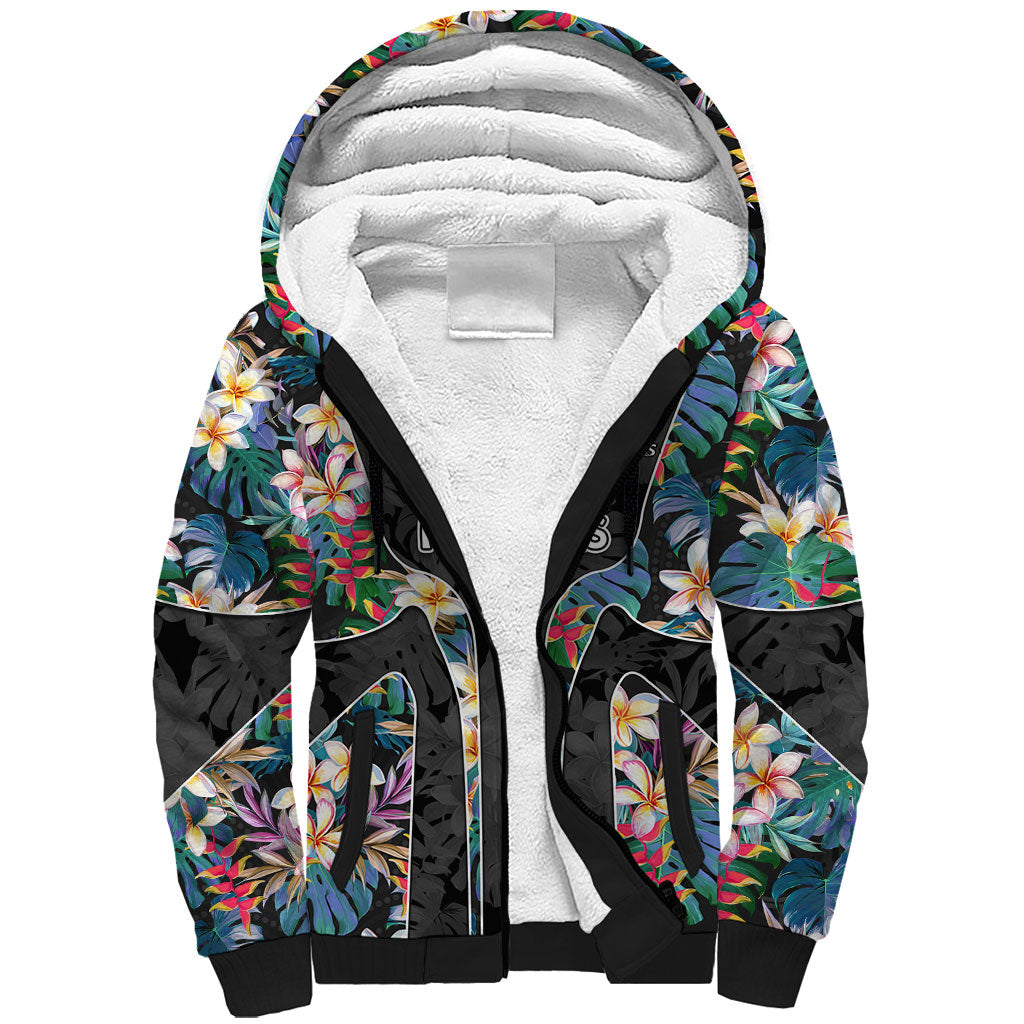 Penrith Panthers Sherpa Hoodie Tropical Hibiscus Floral Pattern With Black And Grey Accents