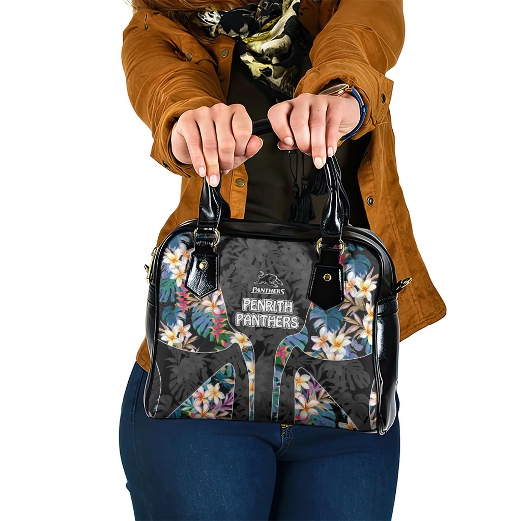 Penrith Panthers Shoulder Handbag Tropical Hibiscus Floral Pattern With Black And Grey Accents