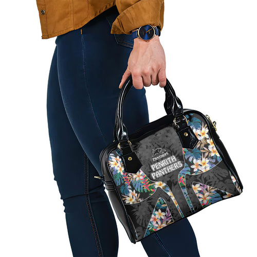 Penrith Panthers Shoulder Handbag Tropical Hibiscus Floral Pattern With Black And Grey Accents