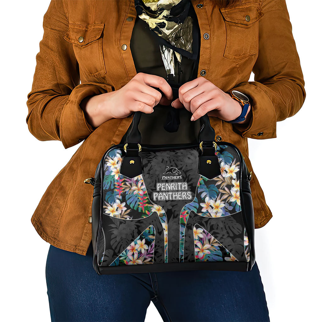 Penrith Panthers Shoulder Handbag Tropical Hibiscus Floral Pattern With Black And Grey Accents