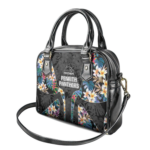 Penrith Panthers Shoulder Handbag Tropical Hibiscus Floral Pattern With Black And Grey Accents
