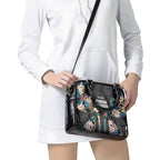 Penrith Panthers Shoulder Handbag Tropical Hibiscus Floral Pattern With Black And Grey Accents