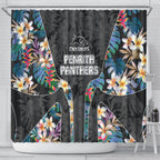 Penrith Panthers Shower Curtain Tropical Hibiscus Floral Pattern With Black And Grey Accents