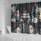 Penrith Panthers Shower Curtain Tropical Hibiscus Floral Pattern With Black And Grey Accents