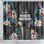 Penrith Panthers Shower Curtain Tropical Hibiscus Floral Pattern With Black And Grey Accents