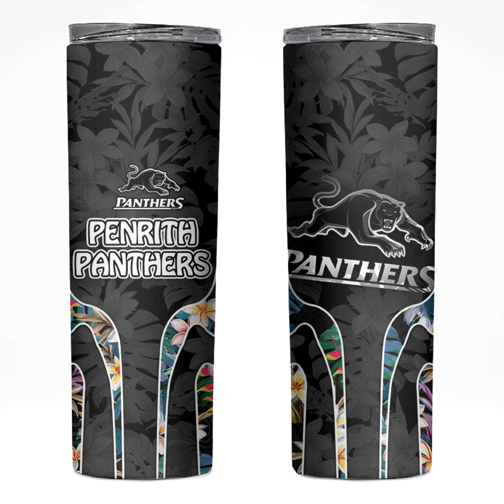 Penrith Panthers Skinny Tumbler Tropical Hibiscus Floral Pattern With Black And Grey Accents