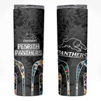 Penrith Panthers Skinny Tumbler Tropical Hibiscus Floral Pattern With Black And Grey Accents