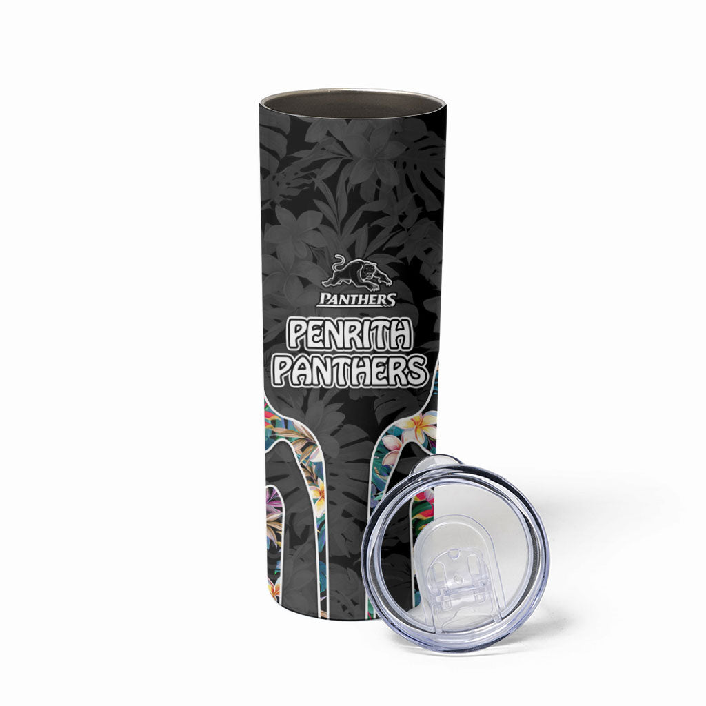 Penrith Panthers Skinny Tumbler Tropical Hibiscus Floral Pattern With Black And Grey Accents