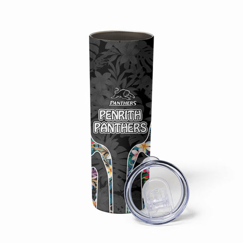 Penrith Panthers Skinny Tumbler Tropical Hibiscus Floral Pattern With Black And Grey Accents