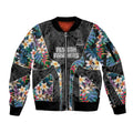 Penrith Panthers Sleeve Zip Bomber Jacket Tropical Hibiscus Floral Pattern With Black And Grey Accents