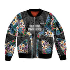 Penrith Panthers Sleeve Zip Bomber Jacket Tropical Hibiscus Floral Pattern With Black And Grey Accents