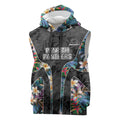 Penrith Panthers Sleeveless Hoodie Tropical Hibiscus Floral Pattern With Black And Grey Accents