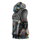 Penrith Panthers Sleeveless Hoodie Tropical Hibiscus Floral Pattern With Black And Grey Accents