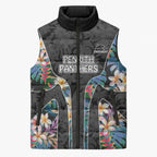 Penrith Panthers Sleeveless Puffer Jacket Tropical Hibiscus Floral Pattern With Black And Grey Accents