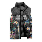 Penrith Panthers Sleeveless Puffer Jacket Tropical Hibiscus Floral Pattern With Black And Grey Accents