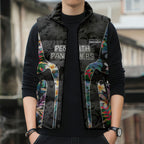 Penrith Panthers Sleeveless Puffer Jacket Tropical Hibiscus Floral Pattern With Black And Grey Accents