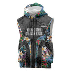 Penrith Panthers Sleeveless Zip Hoodie Tropical Hibiscus Floral Pattern With Black And Grey Accents