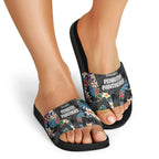 Penrith Panthers Slide Sandals Tropical Hibiscus Floral Pattern With Black And Grey Accents