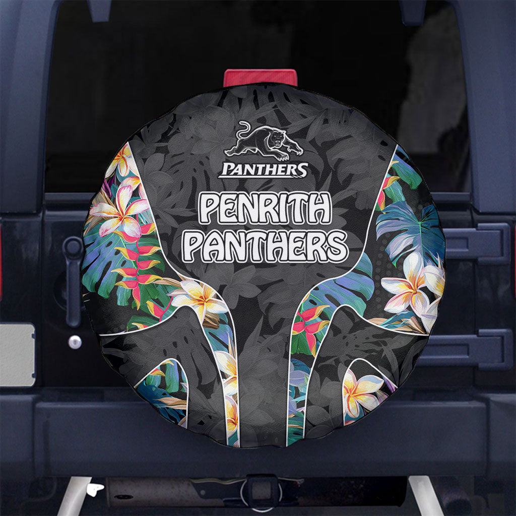Penrith Panthers Spare Tire Cover Tropical Hibiscus Floral Pattern With Black And Grey Accents
