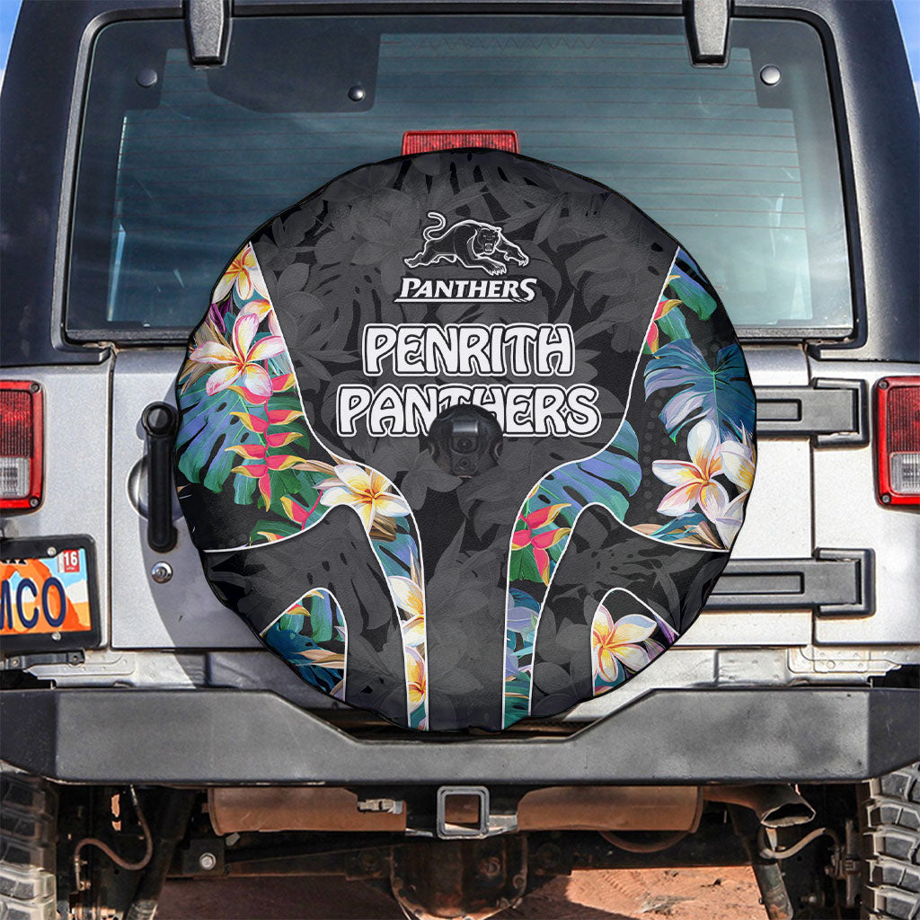 Penrith Panthers Spare Tire Cover Tropical Hibiscus Floral Pattern With Black And Grey Accents