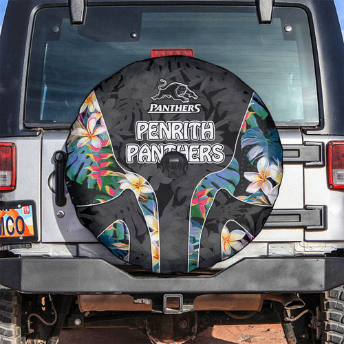 Penrith Panthers Spare Tire Cover Tropical Hibiscus Floral Pattern With Black And Grey Accents