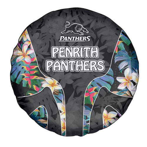 Penrith Panthers Spare Tire Cover Tropical Hibiscus Floral Pattern With Black And Grey Accents