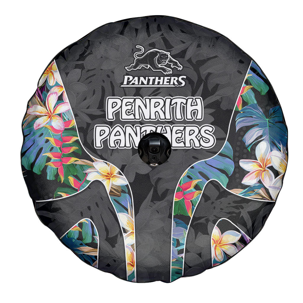 Penrith Panthers Spare Tire Cover Tropical Hibiscus Floral Pattern With Black And Grey Accents