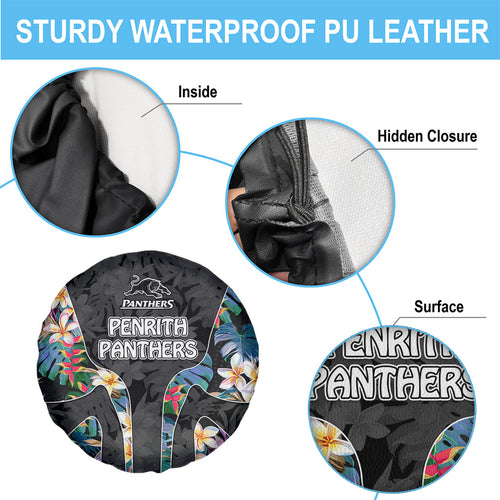 Penrith Panthers Spare Tire Cover Tropical Hibiscus Floral Pattern With Black And Grey Accents