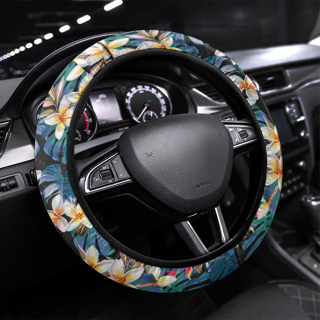 Penrith Panthers Steering Wheel Cover Tropical Hibiscus Floral Pattern With Black And Grey Accents