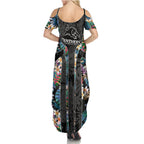 Penrith Panthers Summer Maxi Dress Tropical Hibiscus Floral Pattern With Black And Grey Accents