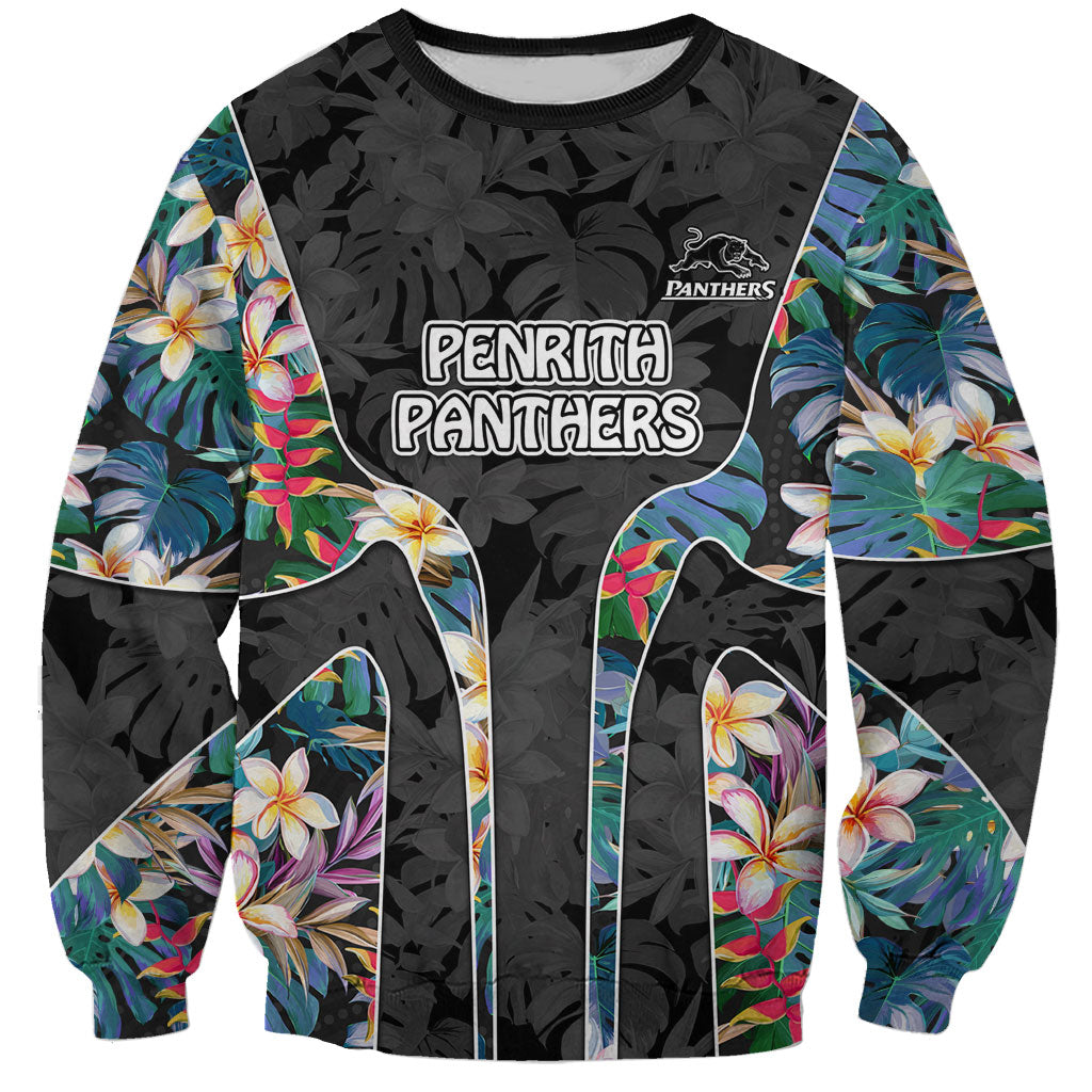 Penrith Panthers Sweatshirt Tropical Hibiscus Floral Pattern With Black And Grey Accents