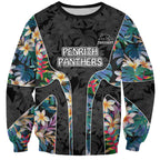 Penrith Panthers Sweatshirt Tropical Hibiscus Floral Pattern With Black And Grey Accents