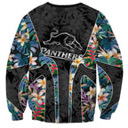 Penrith Panthers Sweatshirt Tropical Hibiscus Floral Pattern With Black And Grey Accents
