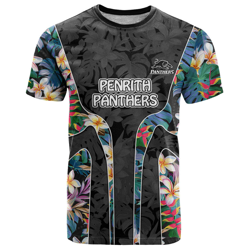 Penrith Panthers T Shirt Tropical Hibiscus Floral Pattern With Black And Grey Accents