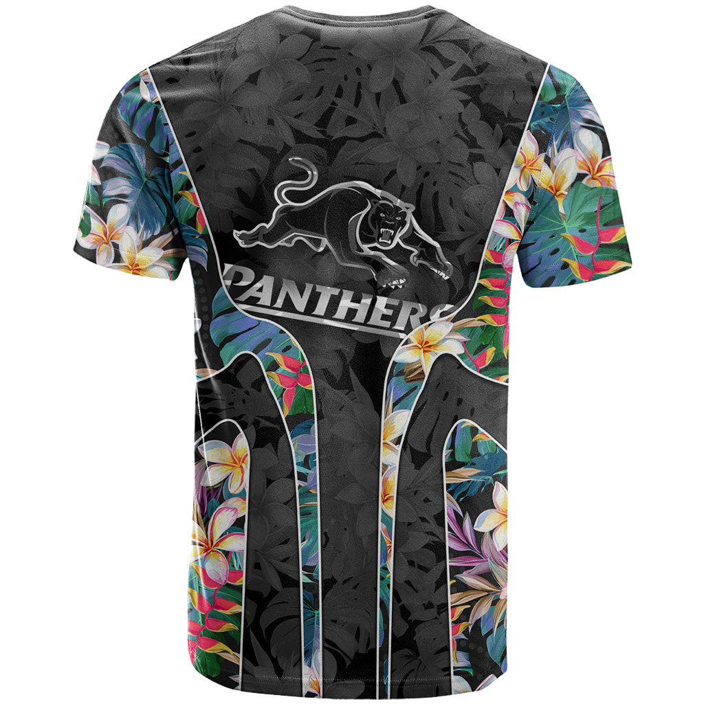 Penrith Panthers T Shirt Tropical Hibiscus Floral Pattern With Black And Grey Accents