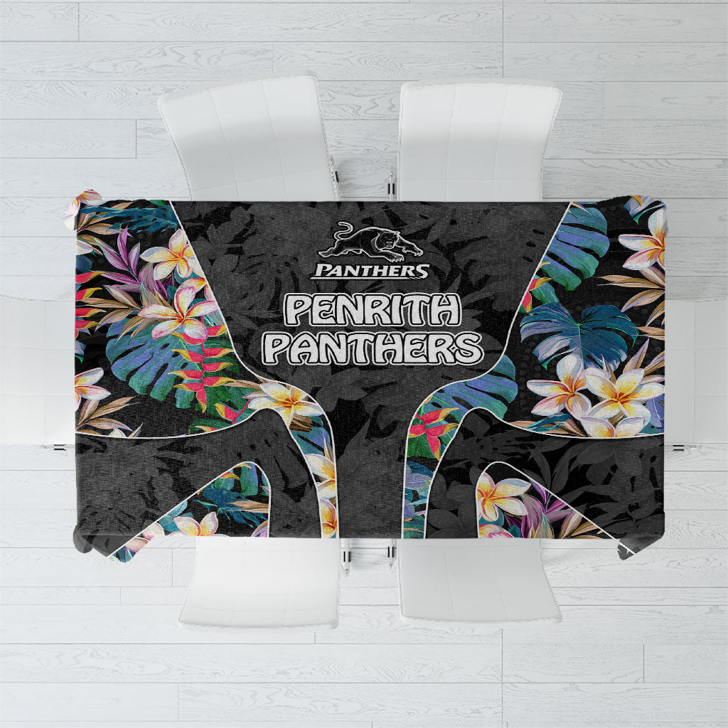 Penrith Panthers Tablecloth Tropical Hibiscus Floral Pattern With Black And Grey Accents