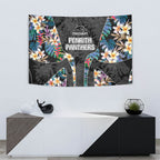 Penrith Panthers Tapestry Tropical Hibiscus Floral Pattern With Black And Grey Accents