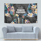 Penrith Panthers Tapestry Tropical Hibiscus Floral Pattern With Black And Grey Accents