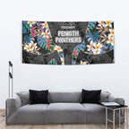 Penrith Panthers Tapestry Tropical Hibiscus Floral Pattern With Black And Grey Accents